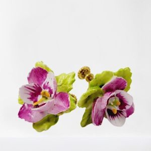 Vintage Porcelain Flower Gold Screw Back Earrings From England